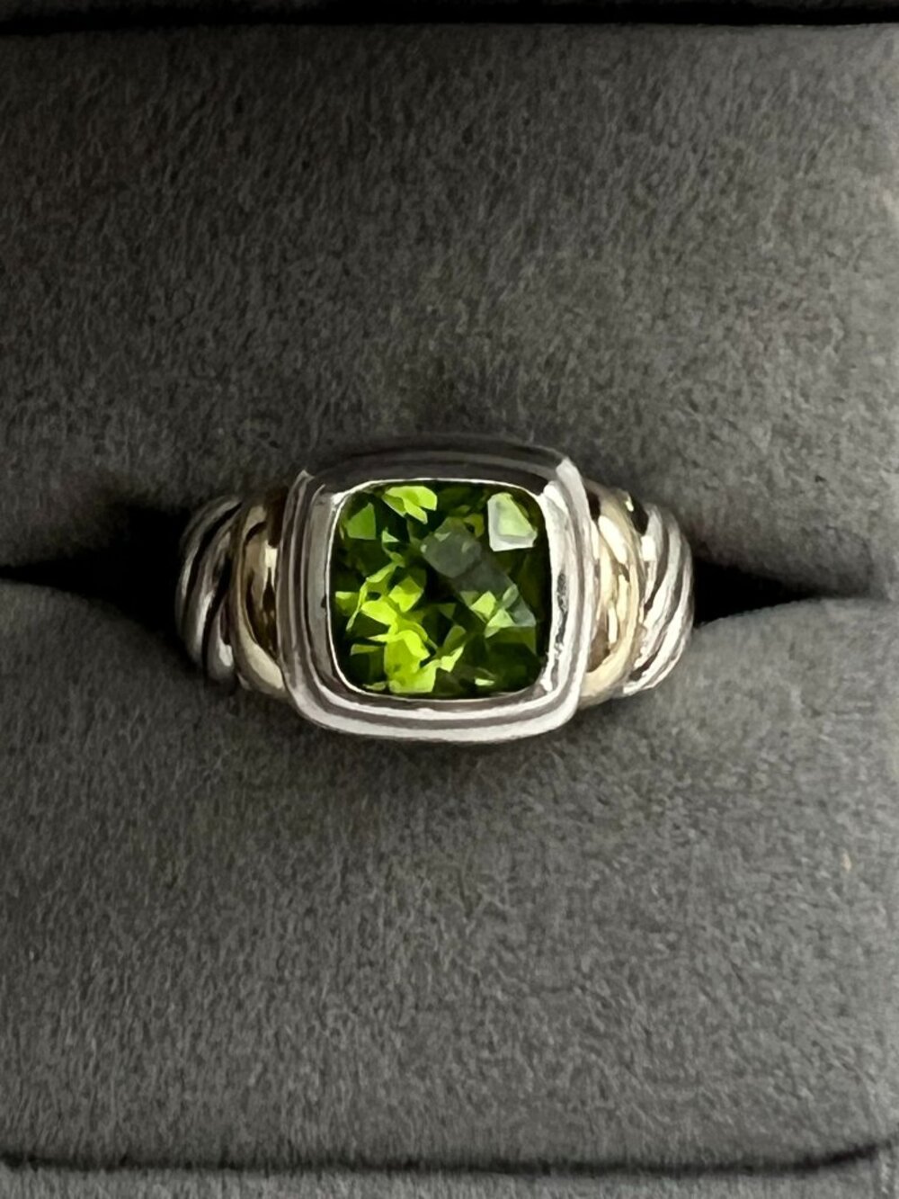 David Yurman 925 Sterling Silver 14K Yellow Gold Peridot Classic Cable Dome Ring